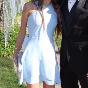 AQUA Bloomingdales Light Blue Fit-and-Flare Dress